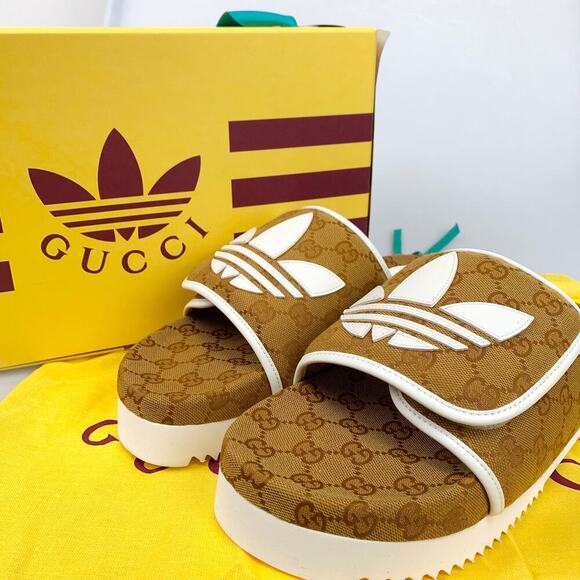 NIB Gucci X Adidas Men's Slide Sandal In Brown US 9 - Picture 1 of 11